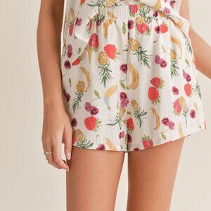 Women's Fruit Print Spring Summer Shorts | White Multi